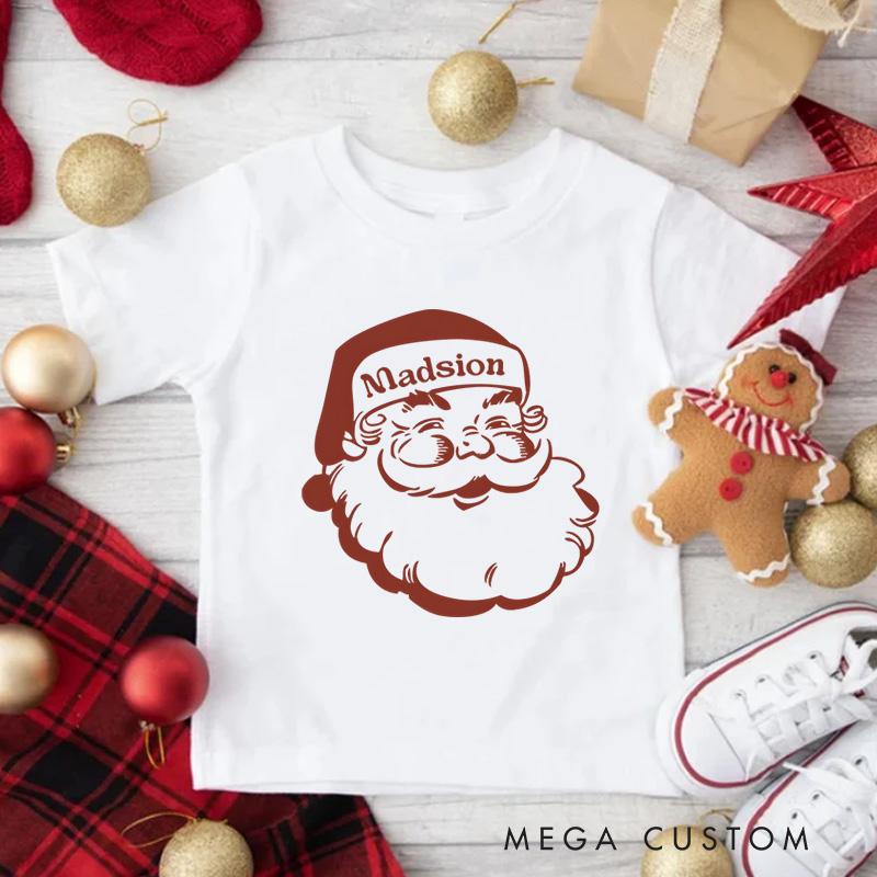Personalized Retro Santa Kids T-Shirt Holiday Natural Toddler Tee