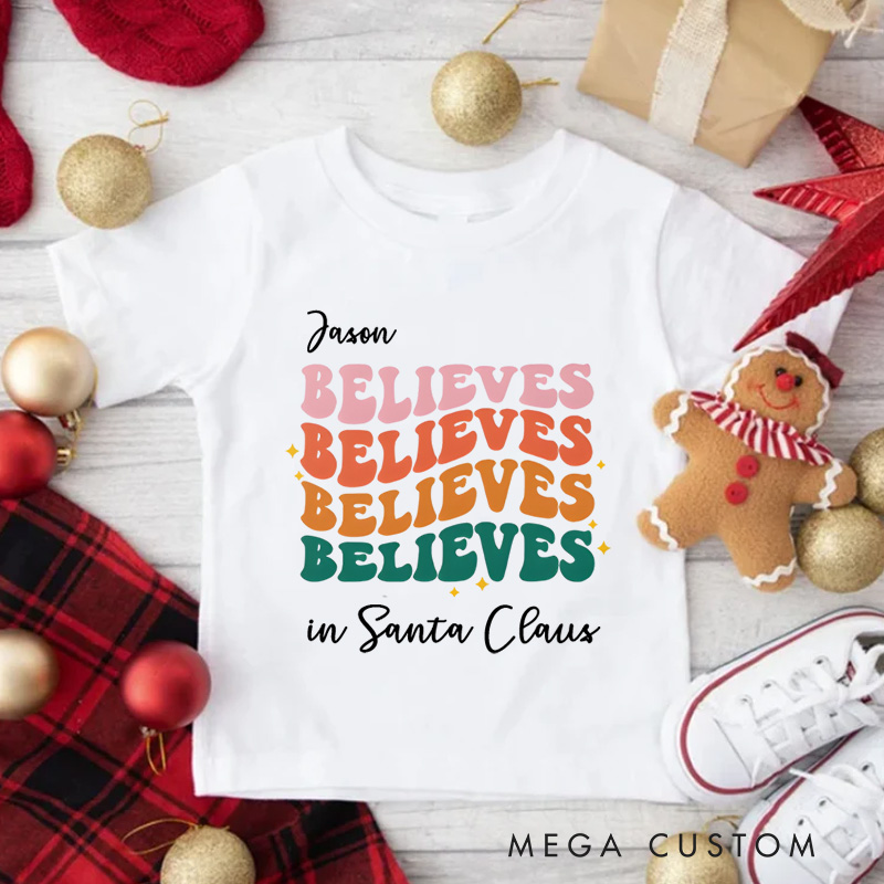 Personalized Retro Believe in Santa Claus Christmas Kids T-Shirt