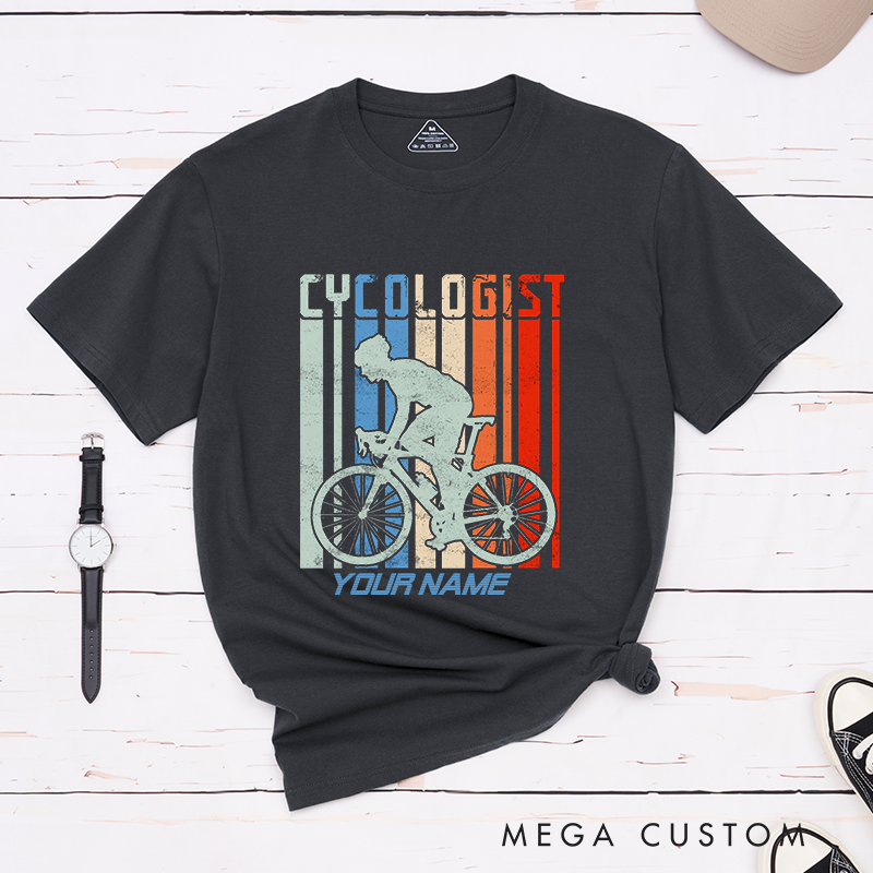 Personalized Cyclologist T-Shirt with Bold Vertical Stripes for Outdoor Adventures Riding Cycling Biking Enthusiasts