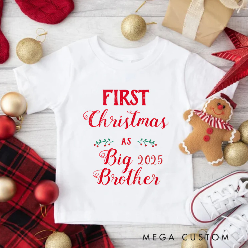 Personalized First Christmas as Big Brother Kids Matching T-Shirt