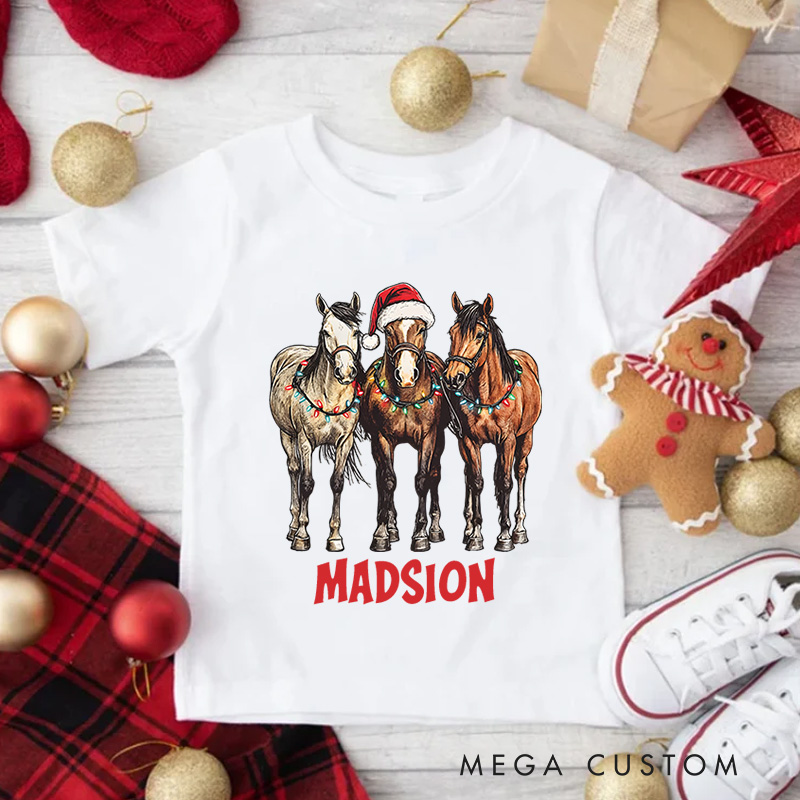 Personalized Horse Christmas Toddler T-Shirt Horse Lover Kids T-Shirt Animal Lover Kids Gift