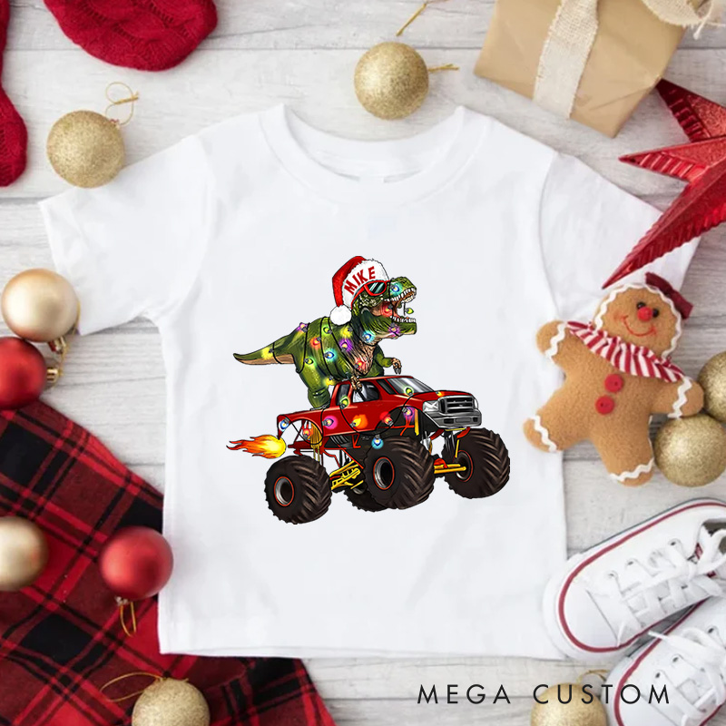 Personalized Dinosaur Christmas T-Shirt Funny Christmas Gift for Kids