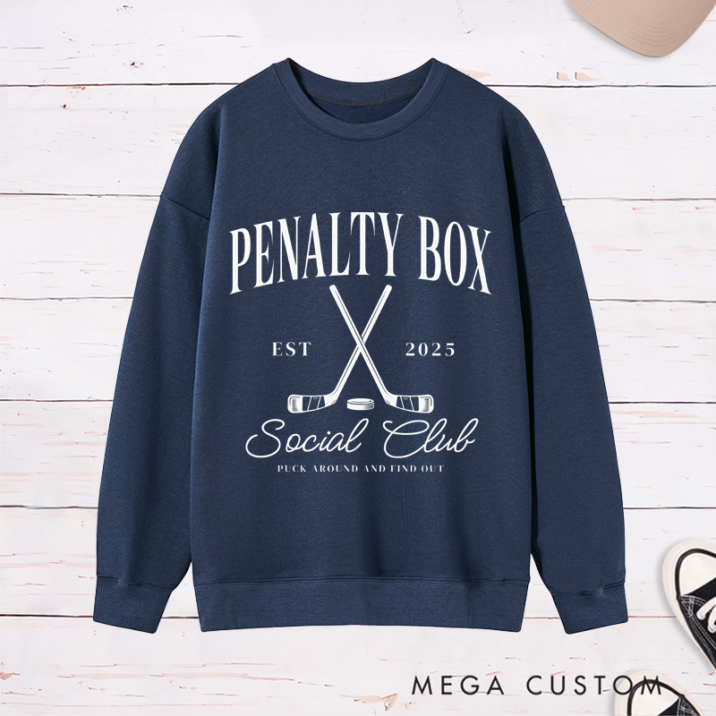 Personalized "Penalty Box Social Club" Hockey Sweatshirt with Customizable Year