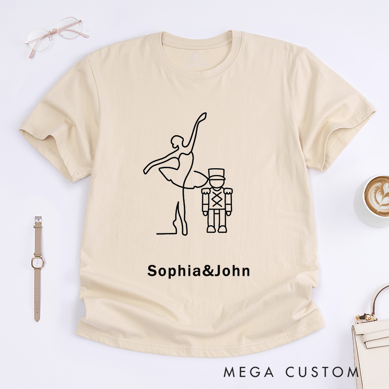 Personalized Ballet Dancer Graphic Womens T-Shirts Custom Name Gift Unique Line Art Tee for Ballet Lovers Dancers Present