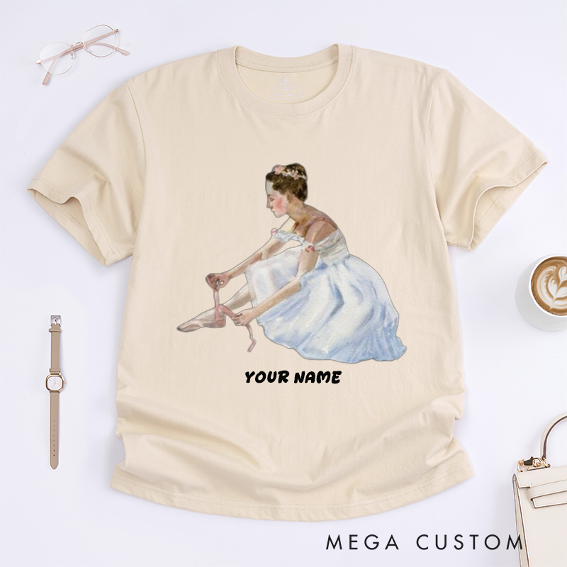 Personalized Ballet Dancer T-Shirts Custom Name Watercolor Ballerina Art Tee Elegant Dance Lover Gift for Women Unique Present Girls