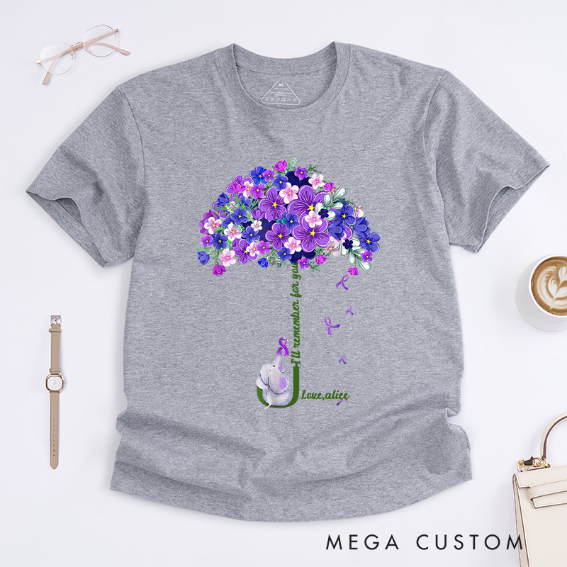 Personalized I’ll Remember for You Purple Elephant Alzheimer’s Awareness T-Shirt Awareness Month Gift