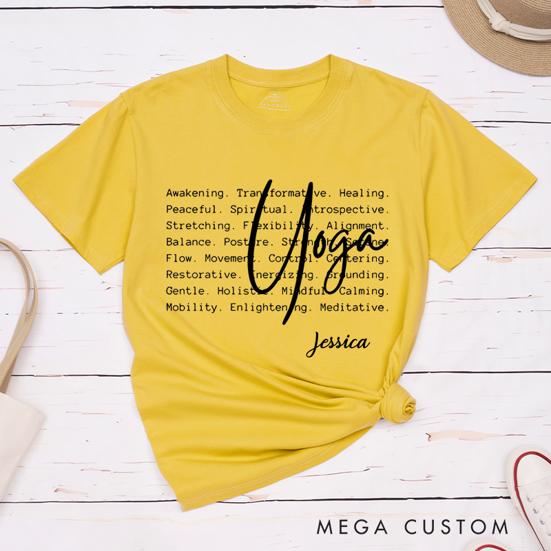 Personalized Yoga T-Shirt with Inspirational Word Art Design Custom Name Perfect Gift for Yoga Lover