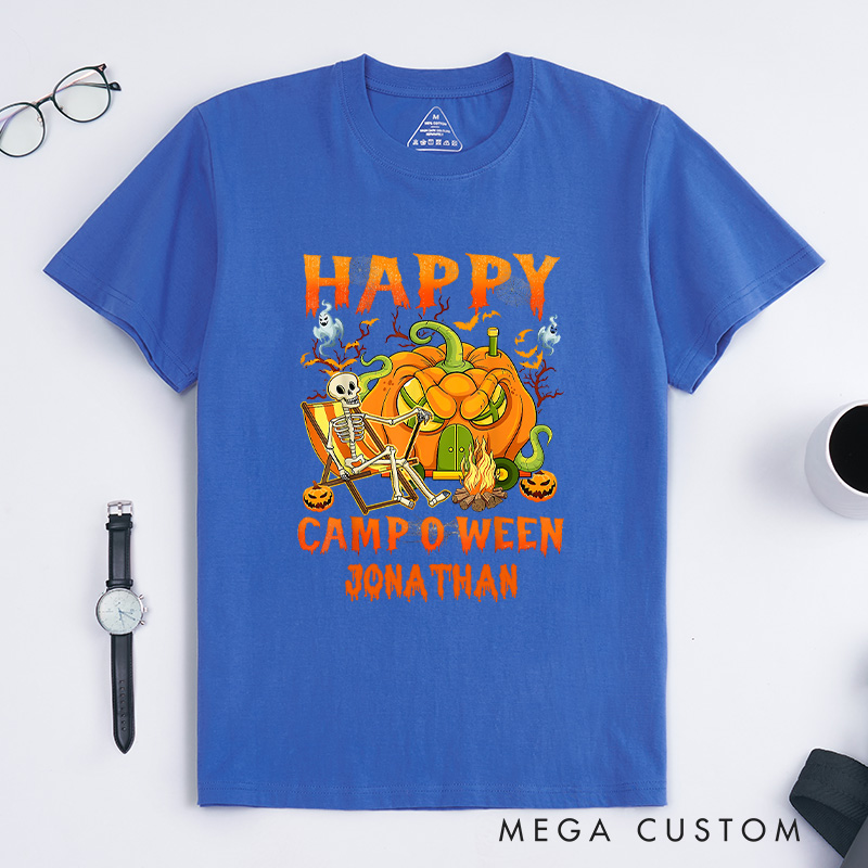 Personalized Camper Halloween T-Shirt Skeleton Camping RV Pumpkin T-Shirt Halloween Gift Outdoor