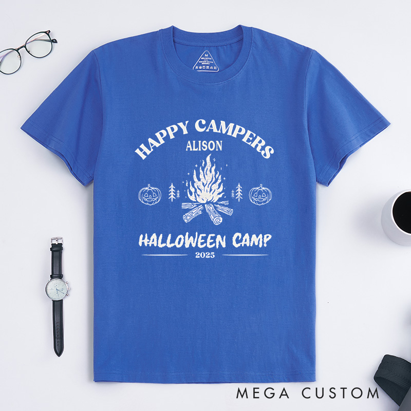 Personalized Halloween Happy Campers T-Shirt Outdoor Bonfire T-Shirt Halloween Gift for Hiking