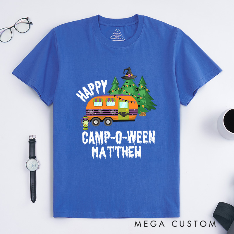 Personalized Happy Camper Halloween T-Shirt Outdoor Camping Adventure Shirt Halloween Gift
