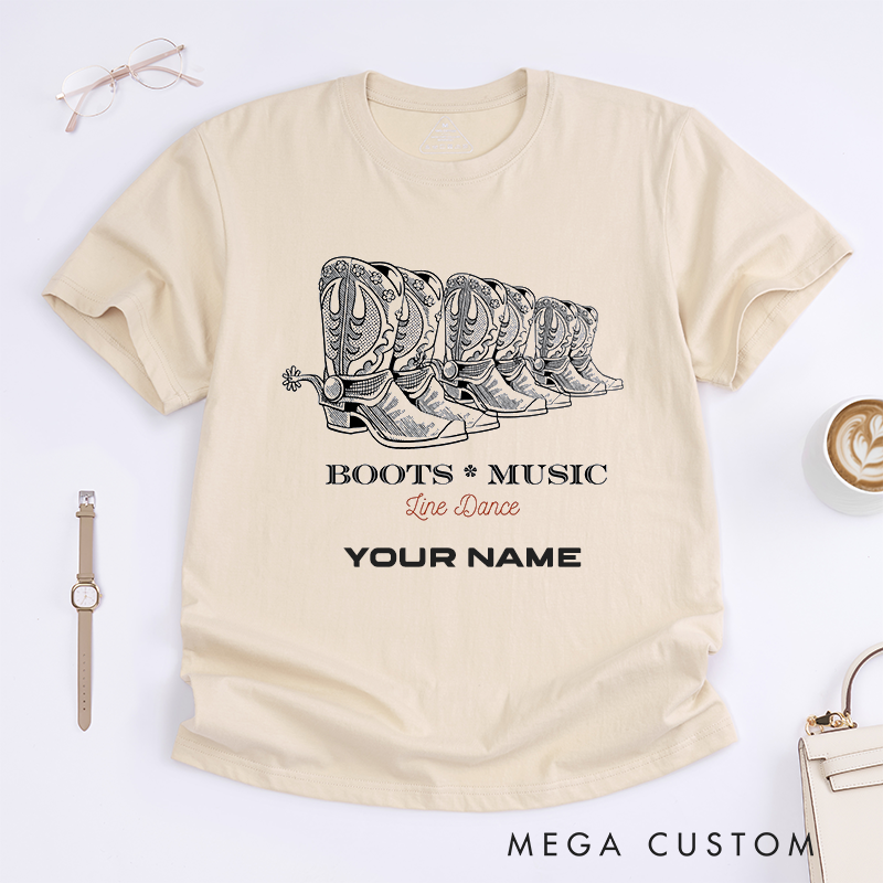 Personalized Cowboy Boots Line Dance T-Shirts Western Country Custom Name Gift for Men Unique Summer Casual Tee for Dad Husband Family
