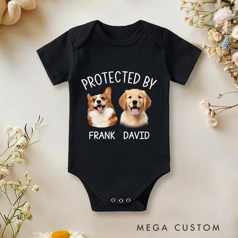 Personalized Protected By Photo Baby Onesie Gift for Baby Tee Cute Dog Gifts