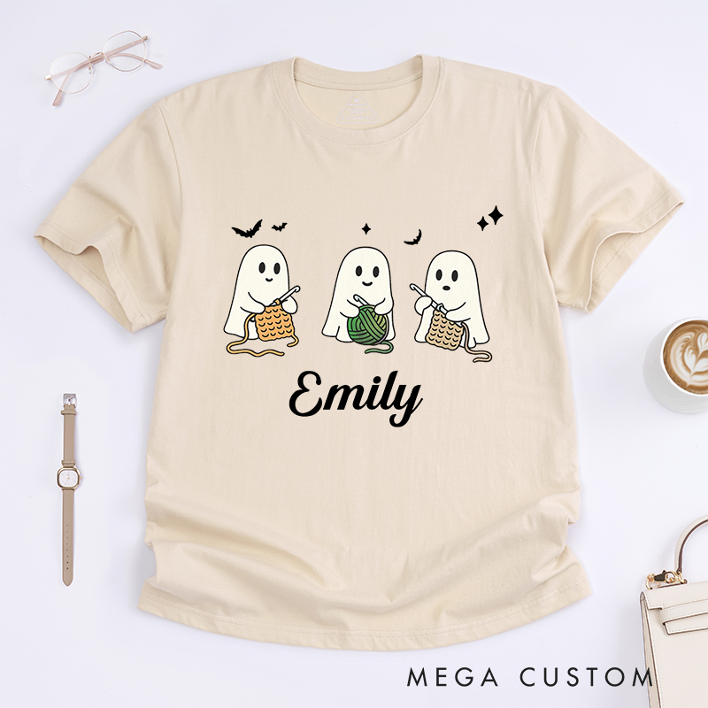 Personalized Crochet Ghost Classic T-Shirts for Crocheting Lovers Halloween Gift for Crocheter