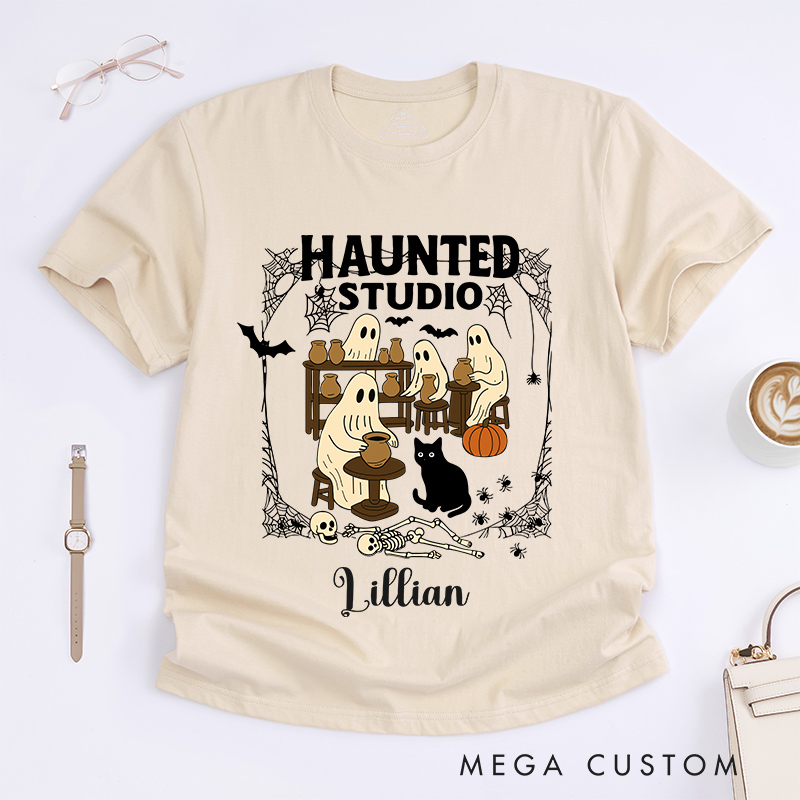Personalized Haunted Studio Classic T-Shirts for Pottery Lovers Halloween Gift for Ceramics Artist