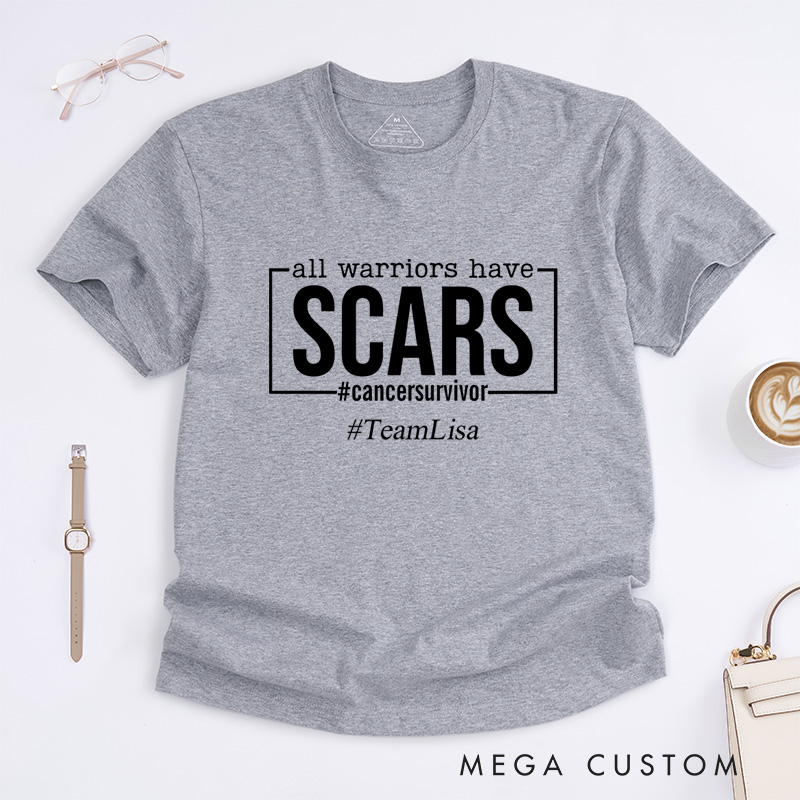 Personalized All Warriors Have Scars Breast Cancer Survivor Fighter Warrior T-Shirt