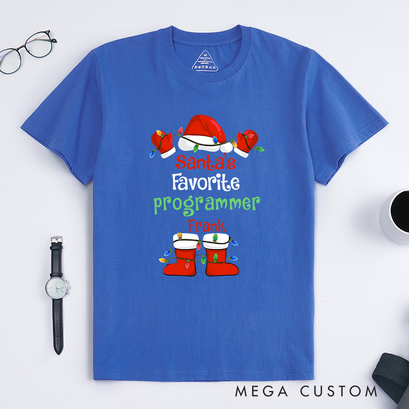 Personalized Santa's Favorite Programmer T-Shirt Computer Technology Lovers Shirt Christmas Gift for Geek Nerd