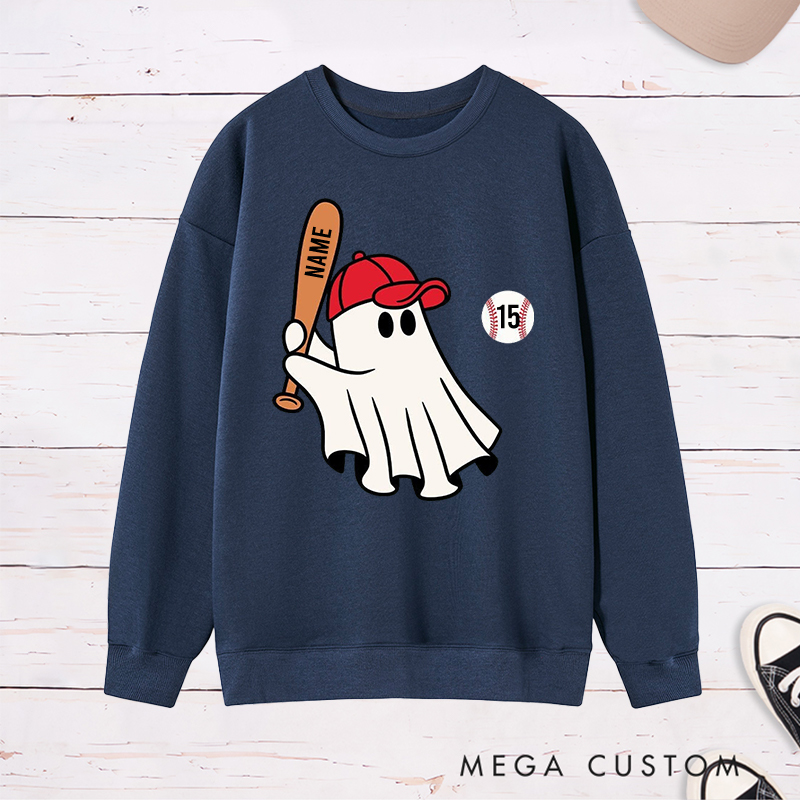 Personalized Halloween Sweatshirt with Ghost Holding Bat Custom Text  
