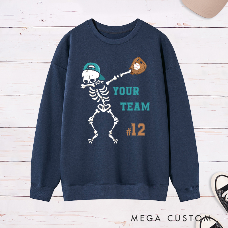 Personalized Skeleton Baseball Sweatshirt with Custom Team Name and Number