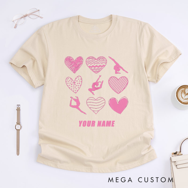 Personalized Dance Heart T-Shirts Custom Name Gift for Girls Women Cute Pink Silhouette Top Present for Daughter Sister