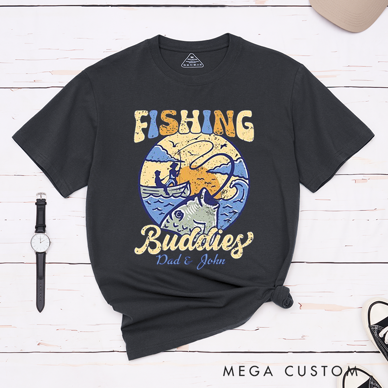 Personalized Fishing Buddies Vibrant Fishing Scene T-Shirt Fishing for Fisherman