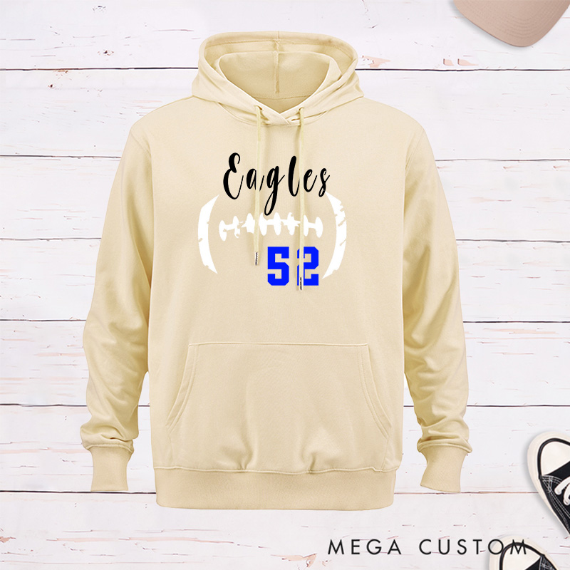 Personalized American Football Hoodie Customized with Your Team Name and Number, Game Day Shirt