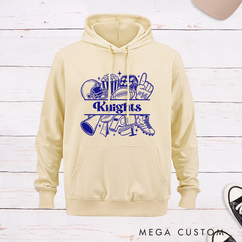 Personalized American Football Fun Iconic Design Hoddies with Custom Text and Number