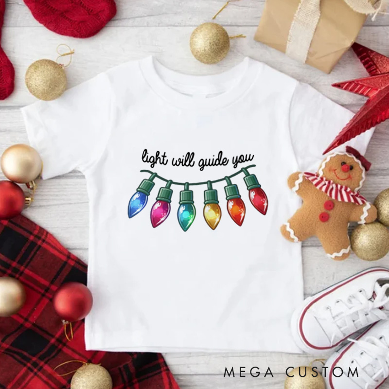 Personalized Festive String Lights with Guiding Message Christmas Kids T-Shirt