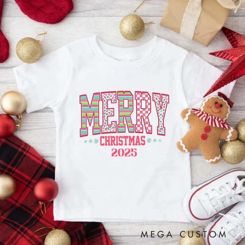 Personalized Merry Christmas with Festive Lettering Christmas Kids T-Shirt