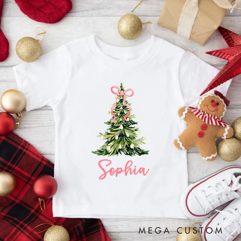 Personalized Christmas Tree with Delicate Name Detail Christmas Kids T-Shirt