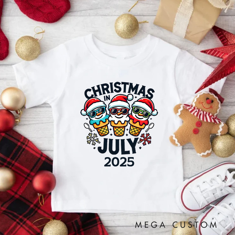 Personalized Christmas in July with Sunglasses Snowmen Christmas Kids T-Shirt