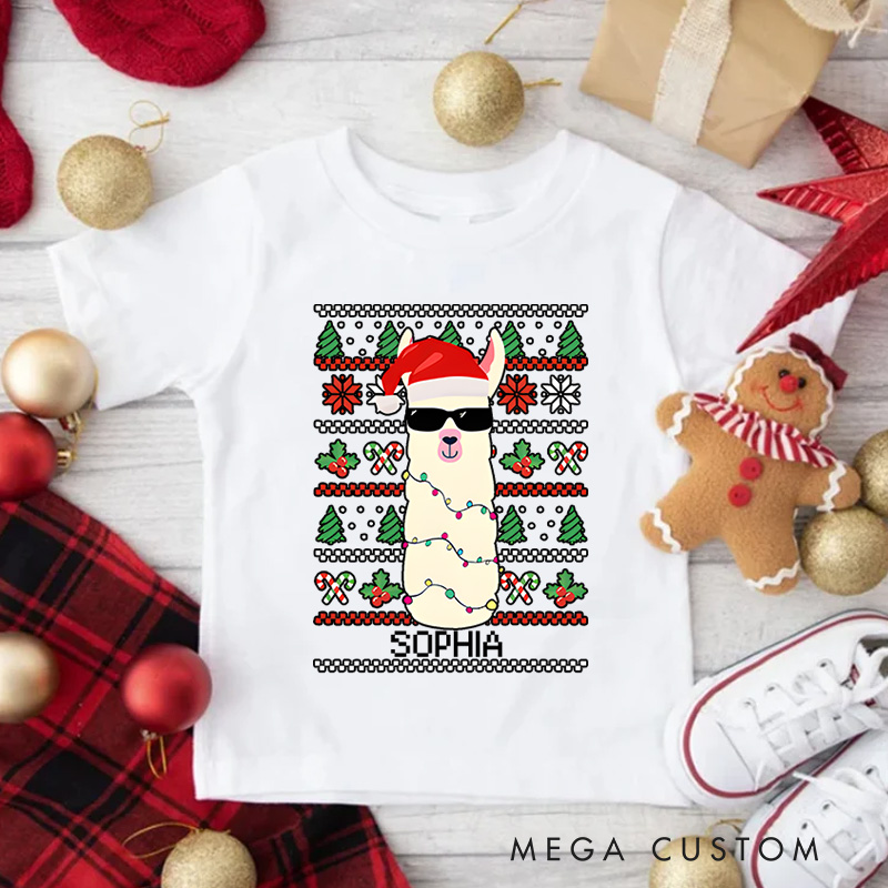 Personalized Snowman with Santa Hat and Scarf Christmas Kids T-Shirt