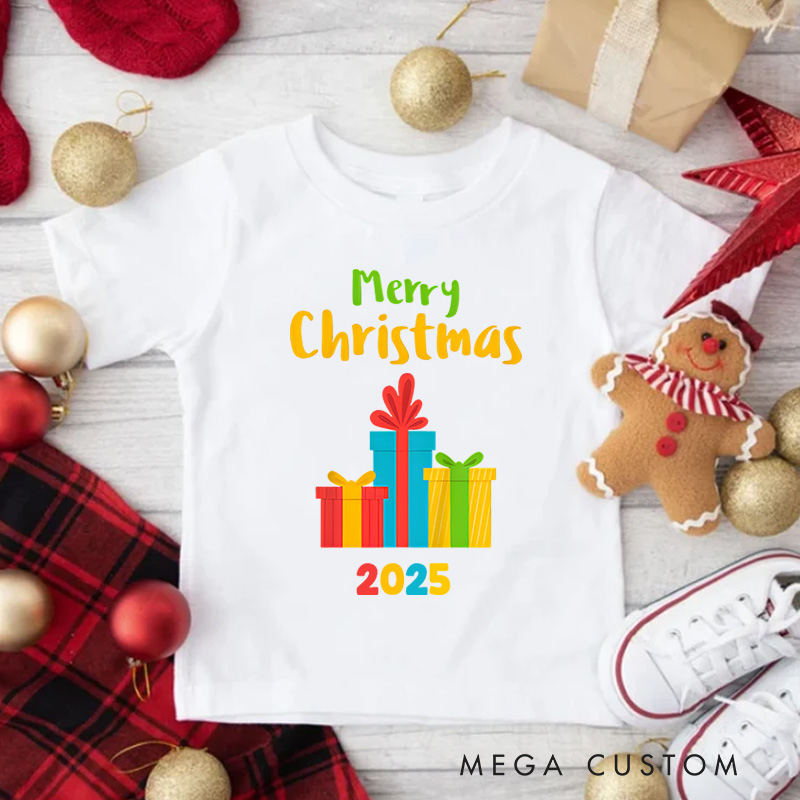 Personalized Merry Christmas with Colorful Gift Boxes Christmas Kids T-Shirt