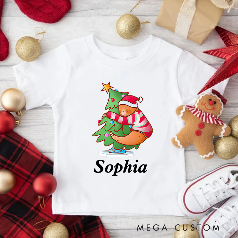 Personalized Christmas Tree with Star and Ornaments Christmas Kids T-Shirt