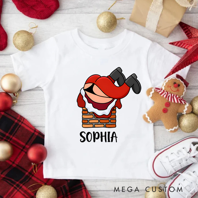 Personalized Santa Stuck in Chimney with Striped Pants Christmas Kids T-Shirt