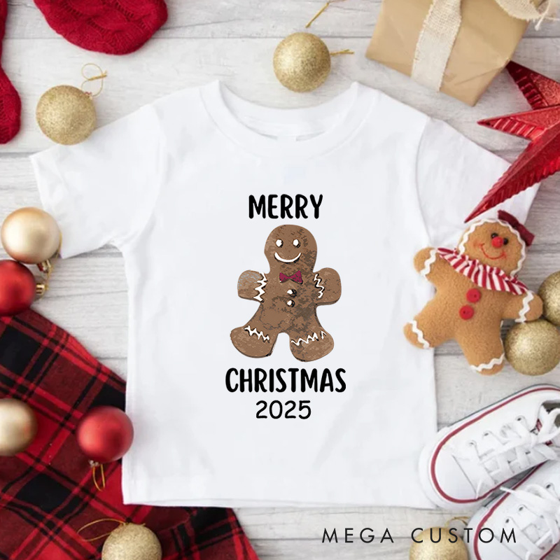 Personalized Gingerbread Man with Merry Christmas Text Christmas Kids T-Shirt