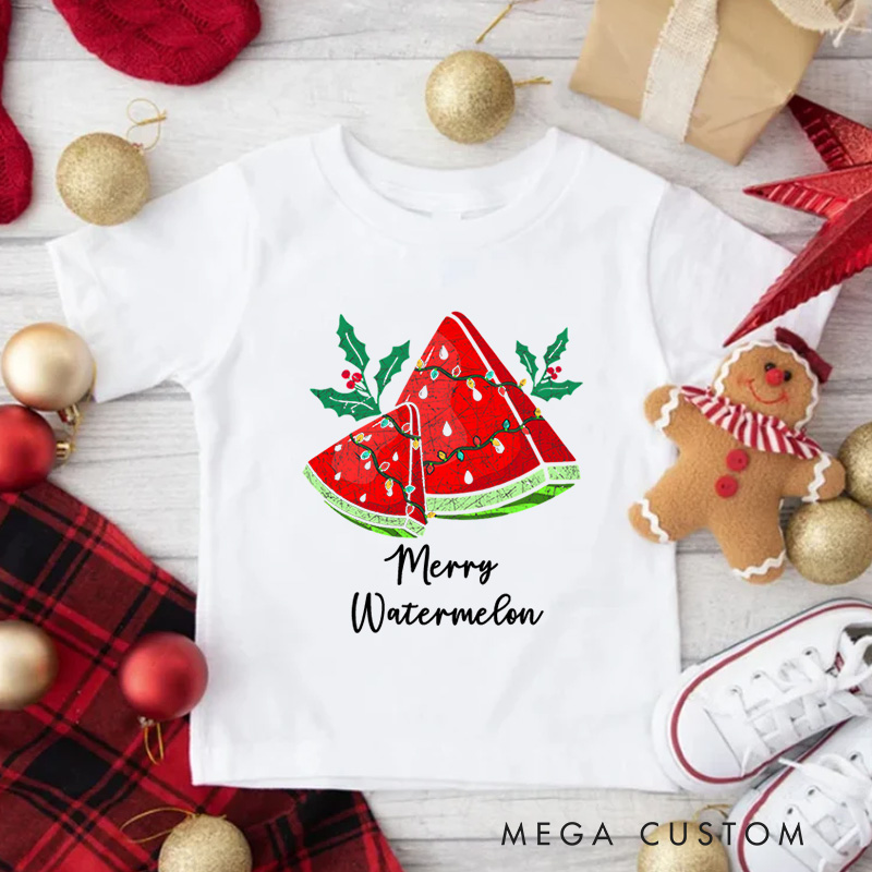 Personalized Watermelon Slice with Festive Holiday Twist Christmas Kids T-Shirt