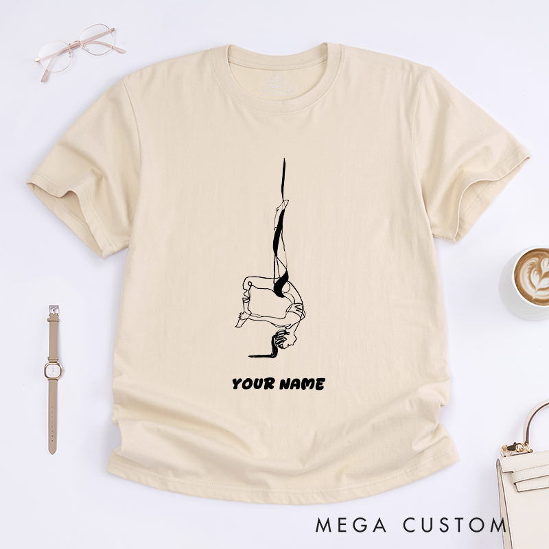 Personalized Aerial Dance Art Women T-Shirts Custom Name Gift Artistic Line Drawing Dance Apparel Unique Fitness Top for Yoga Lovers