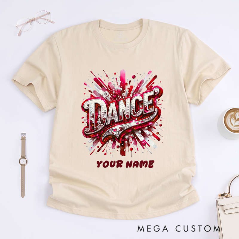 Personalized Dance T-Shirts Design Sequin Glitter Blue Sparkle Custom Name Gift for Women Unique Fashionable Dance Top for Girls Present Dancewear