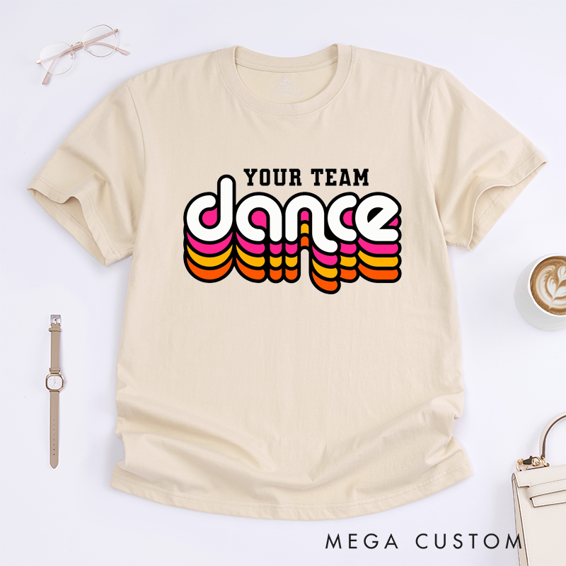 Personalized Dance Team T-Shirts Custom Name Retro Colorful Neon Design Matching Group Tee Unique Gift for Dancers Friends Family Event