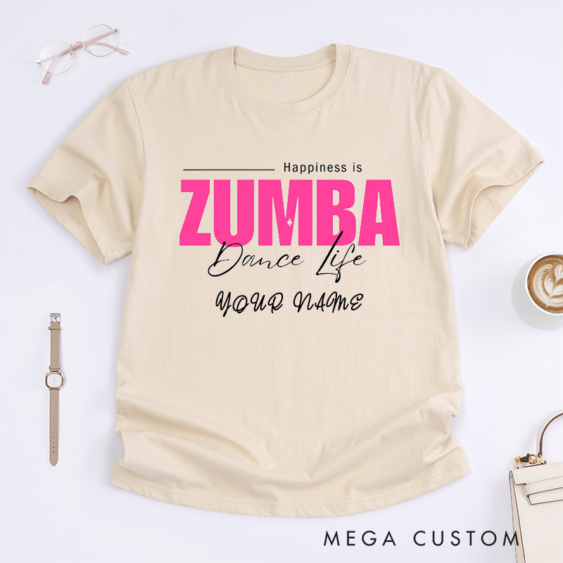 Personalized Zumba Dance Life T-Shirts Women Custom Name Fitness Workout Happiness Gift for Zumba Lovers Active Present for Her