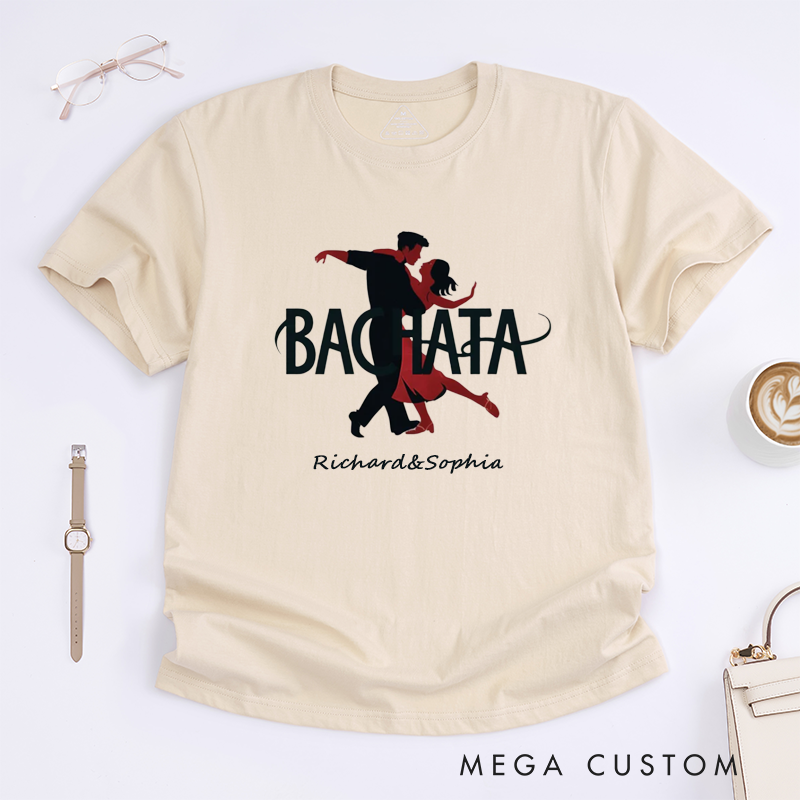 Personalized Bachata Dance T-Shirts Unisex Latin Dance Lover Gift Custom Name Shirt for Bachata Enthusiasts Unique Couples Dancing Tee