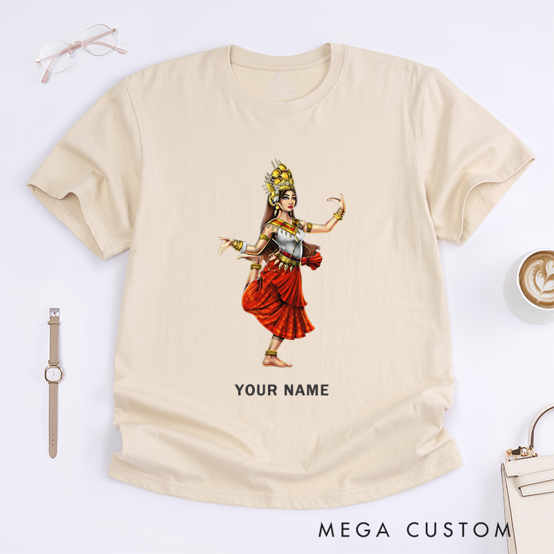 Personalized Apsara Dancer T-Shirts Custom Name Ethnic Gift for Women Art Fashion Personal Unique Clothing for Her