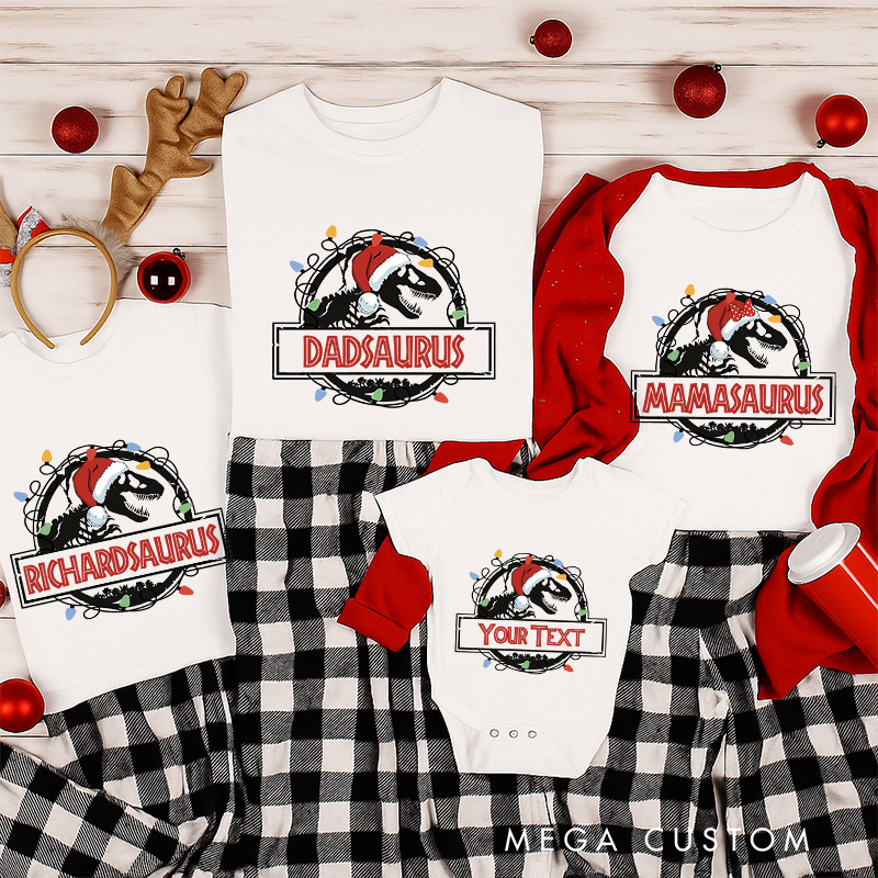 Personalized Dinosaur Inspired Namesaurus Christmas Family Matching Shirts Group Shirts Movie Holiday Shirt