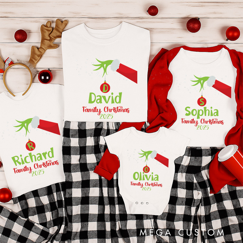 Personalized Classic Christmas Movie Inspired Green Monster Christmas Family Matching Shirts Group Shirts Movie Holiday Shirt