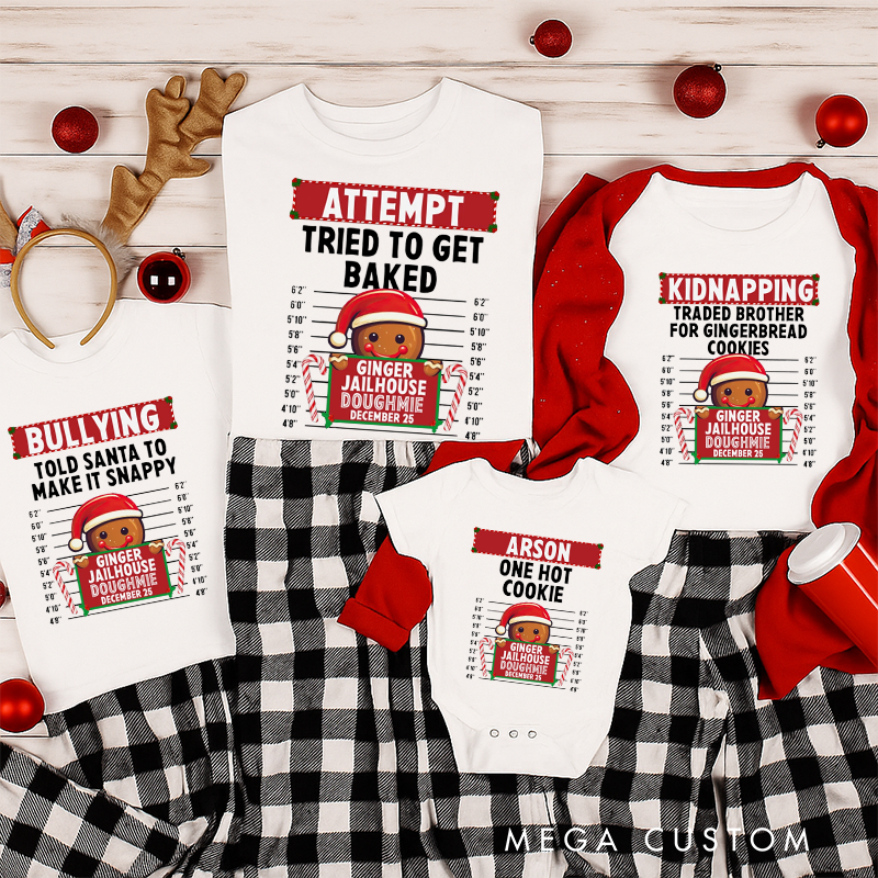 Personalized Family Matching Christmas Shirts Matching Holiday Tees for Family Christmas PJs Gingerbread North Pole Correctional