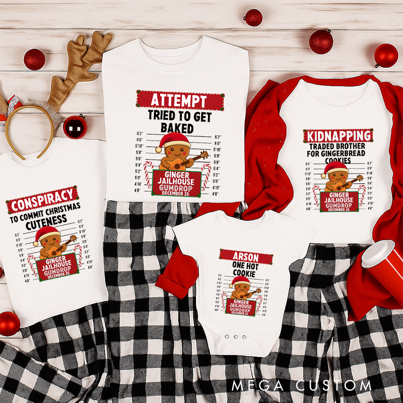 Personalized Family Matching Christmas Tee Matching Holiday Shirts for Family Gingerbread North Pole Correctional