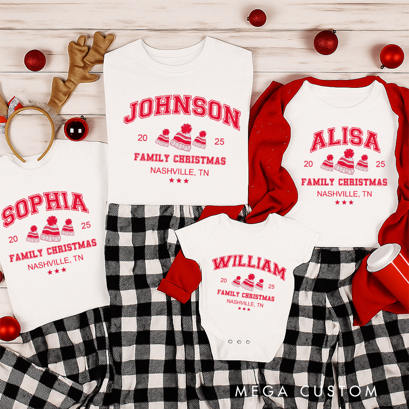 Personalized Family Matching Christmas Shirt Comfort Colors Matching Family Christmas Tshirt Personalized Name Vintage Santa Varsity Shirt