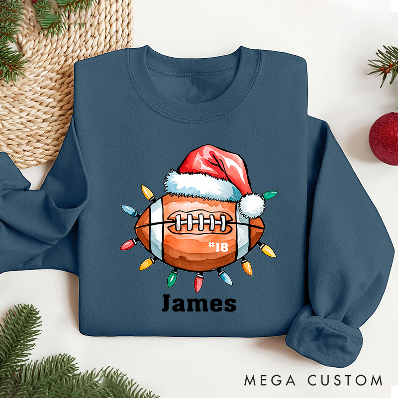 Personalized American Football Design Christmas Sweatshirt with Custom Name and Number