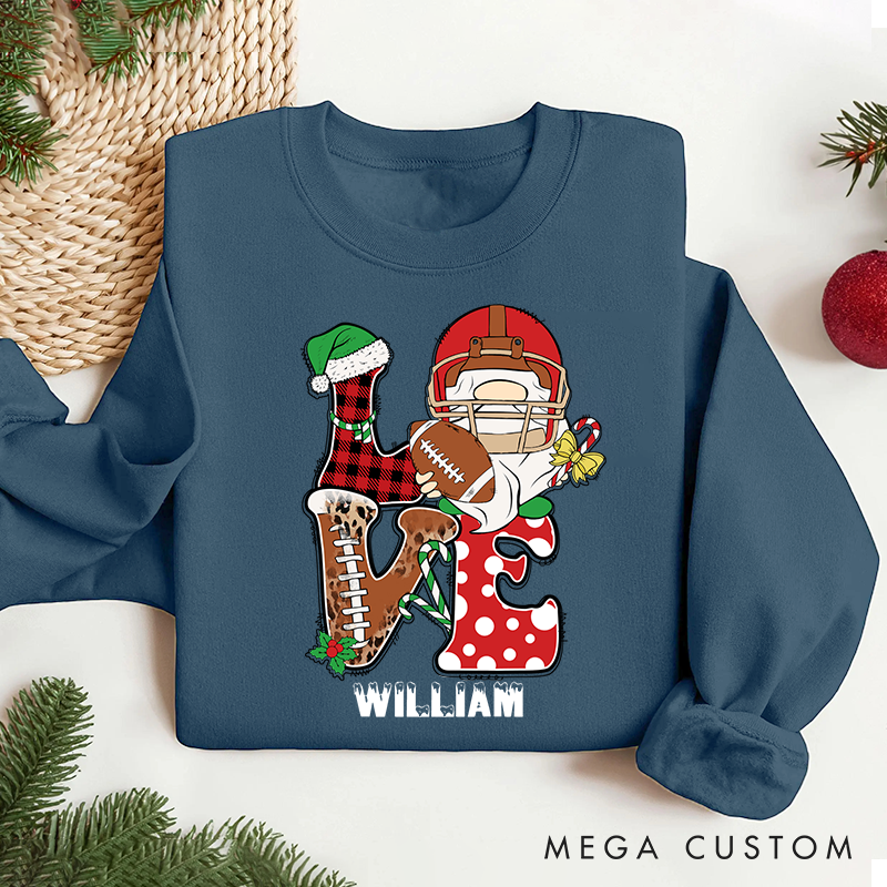 Personalized American Football Love Design Christmas Sweatshirt with Custom Name