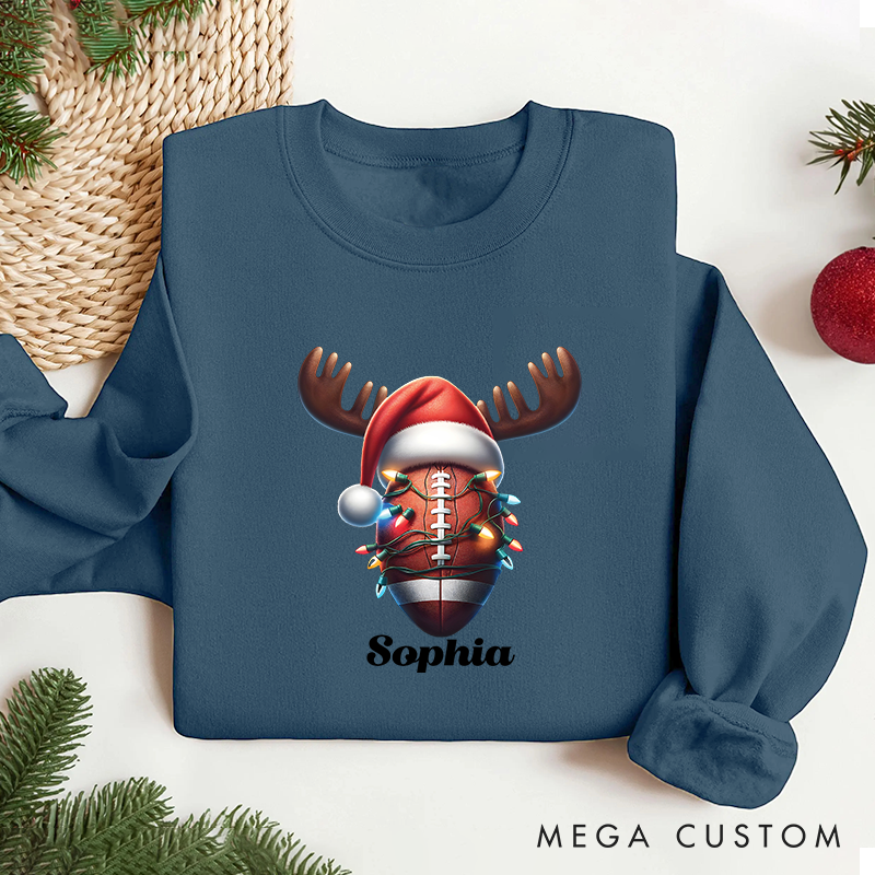 Personalized American Football Reindeer Design Christmas Sweatshirt with Custom Name